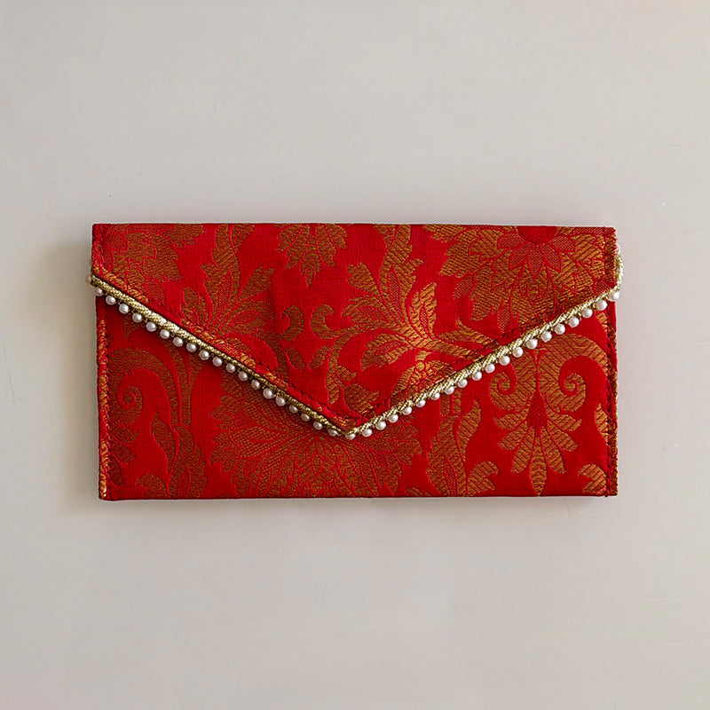 Banarasi Pearled Envelope Deep  Red