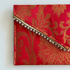 Banarasi Pearled Envelope Deep  Red