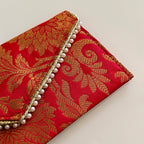 Banarasi Pearled Envelope Deep  Red