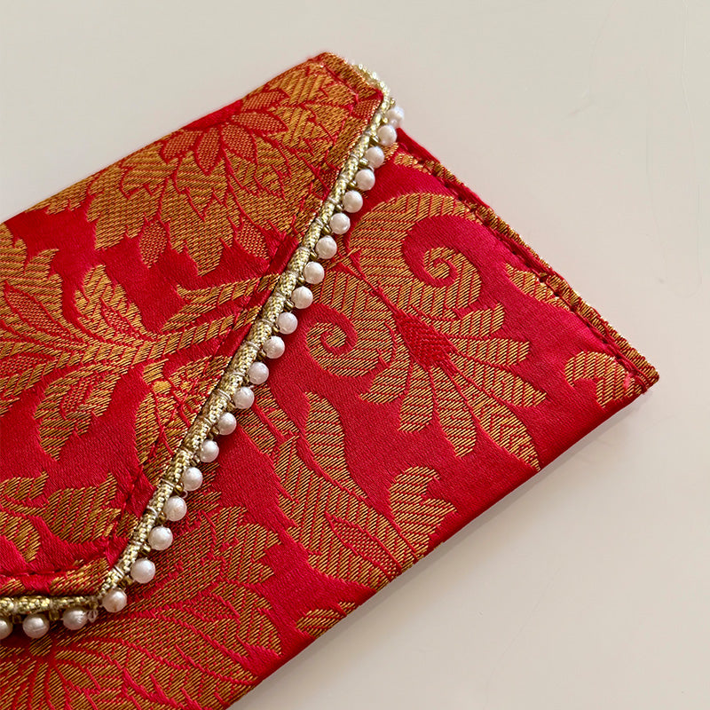 Banarasi Pearled Envelope Deep  Red