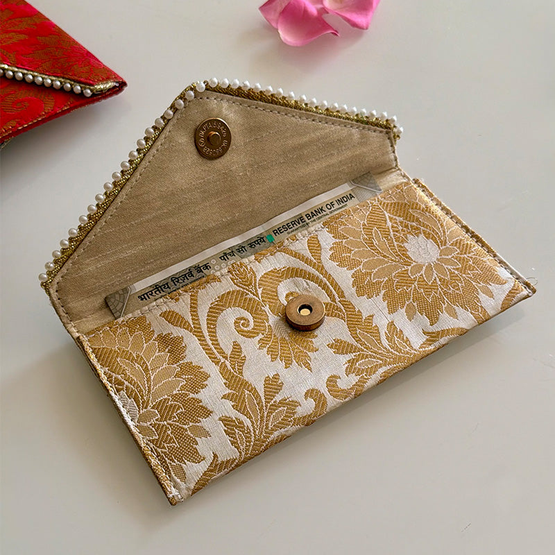 Banarasi Pearled Envelope Ivory Beige