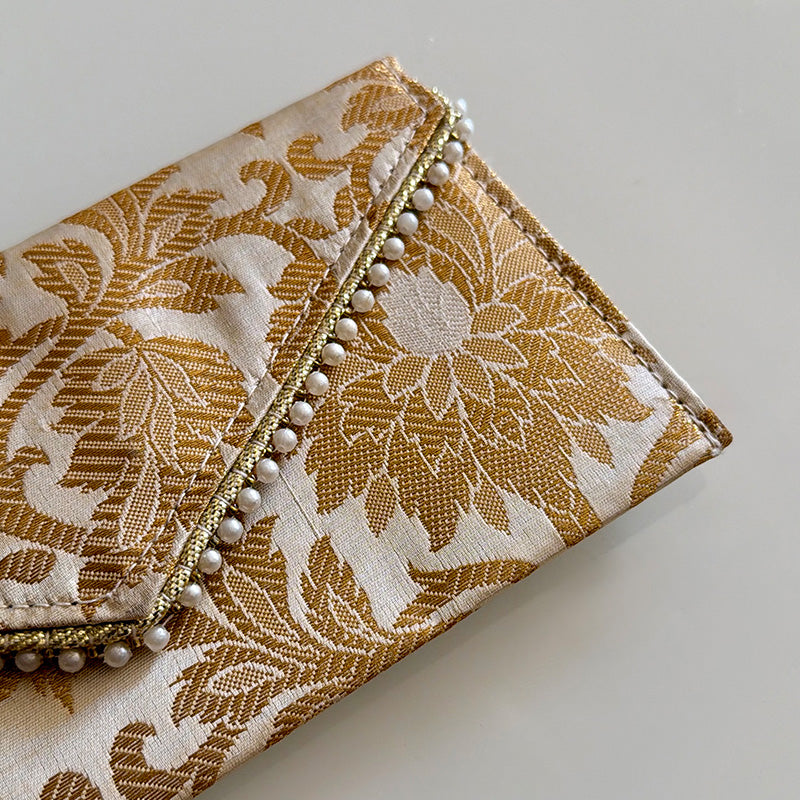 Banarasi Pearled Envelope Ivory Beige