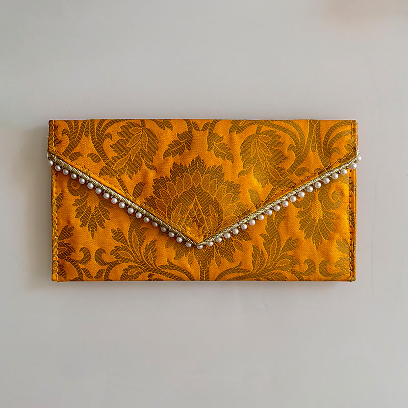 Banarasi Pearled Envelope Mustard Yellow