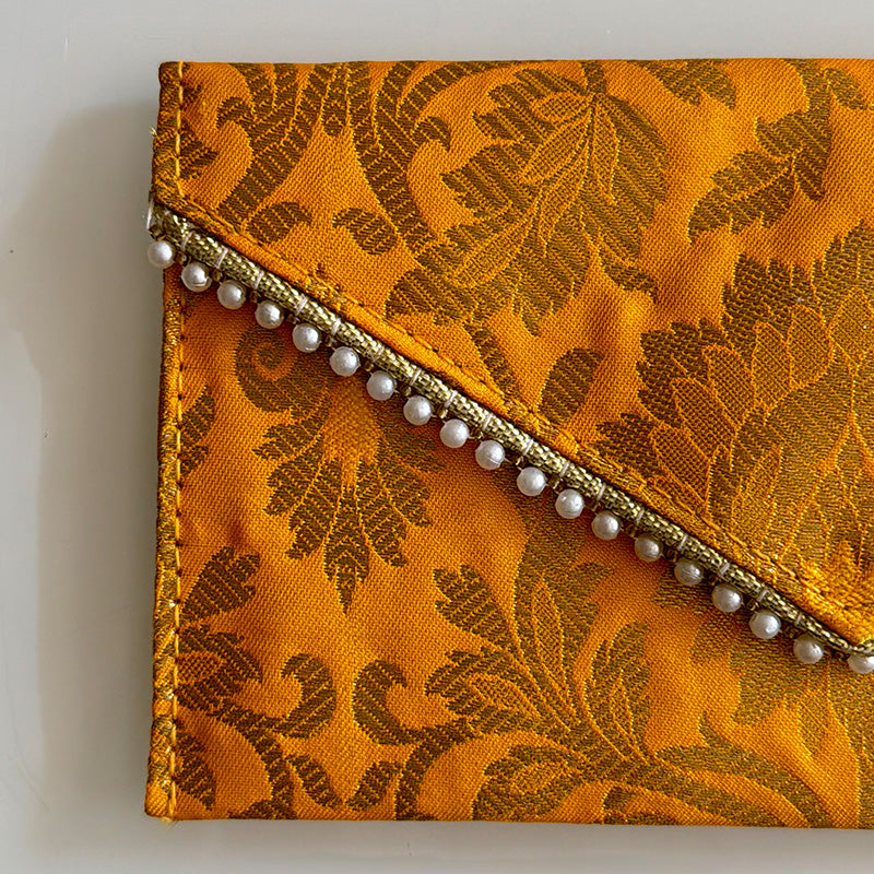 Banarasi Pearled Envelope Mustard Yellow