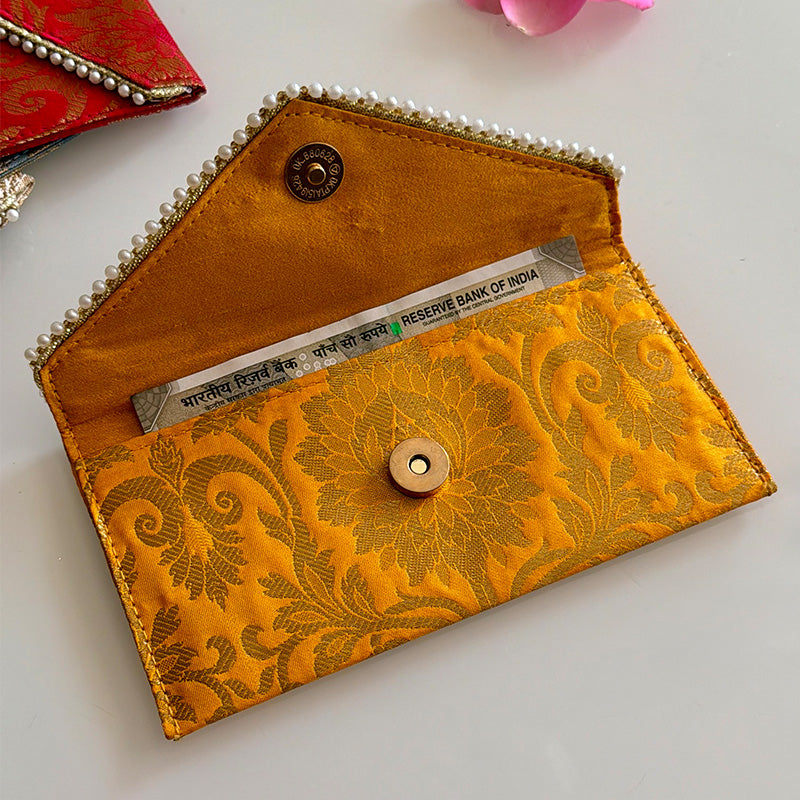 Banarasi Pearled Envelope Mustard Yellow