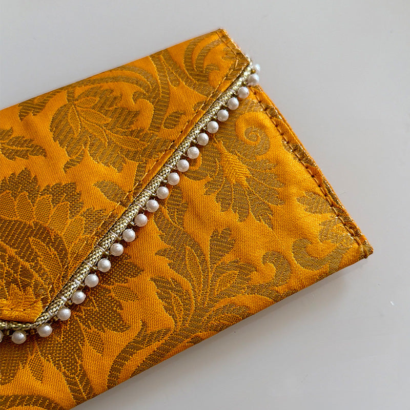 Banarasi Pearled Envelope Mustard Yellow
