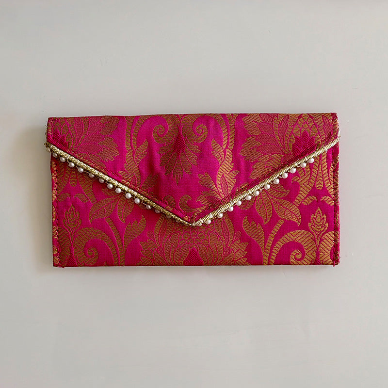 Banarasi Pearled Envelope Rani Pink