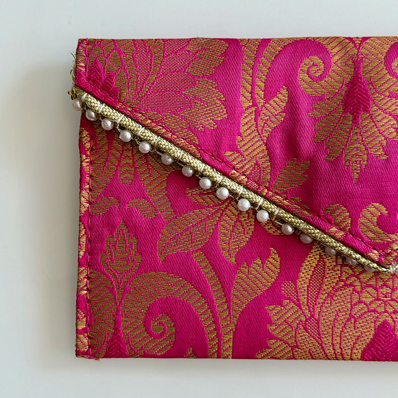 Banarasi Pearled Envelope Rani Pink
