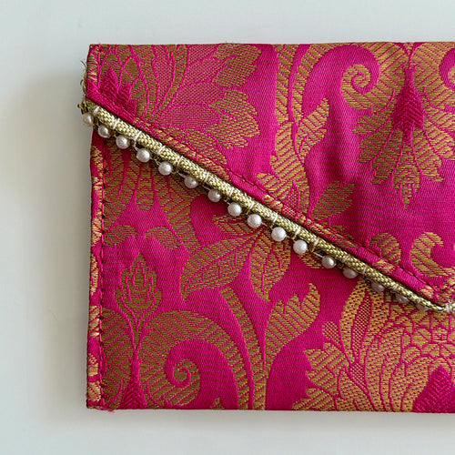 Banarasi Pearled Envelope Rani Pink