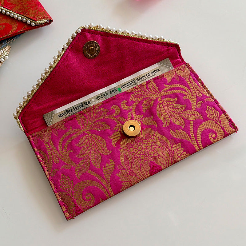 Banarasi Pearled Envelope Rani Pink