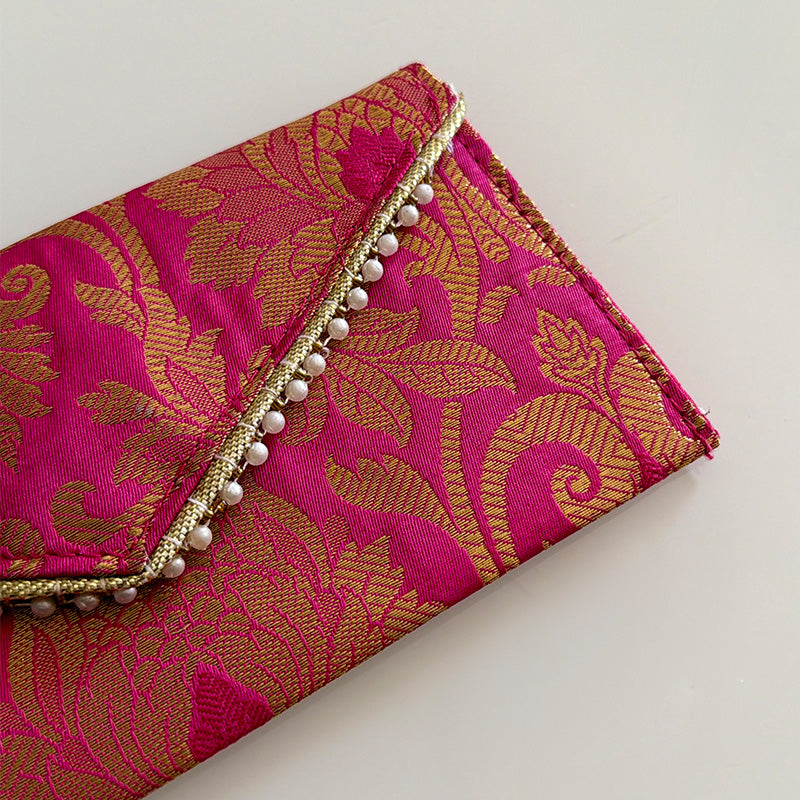 Banarasi Pearled Envelope Rani Pink