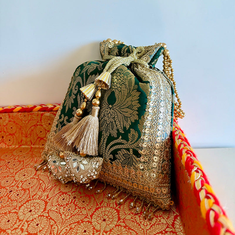 Banarasi Zari Potli Forest Green