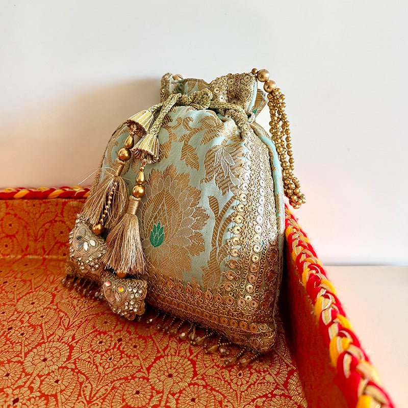 Banarasi Zari Potli Mint Blue