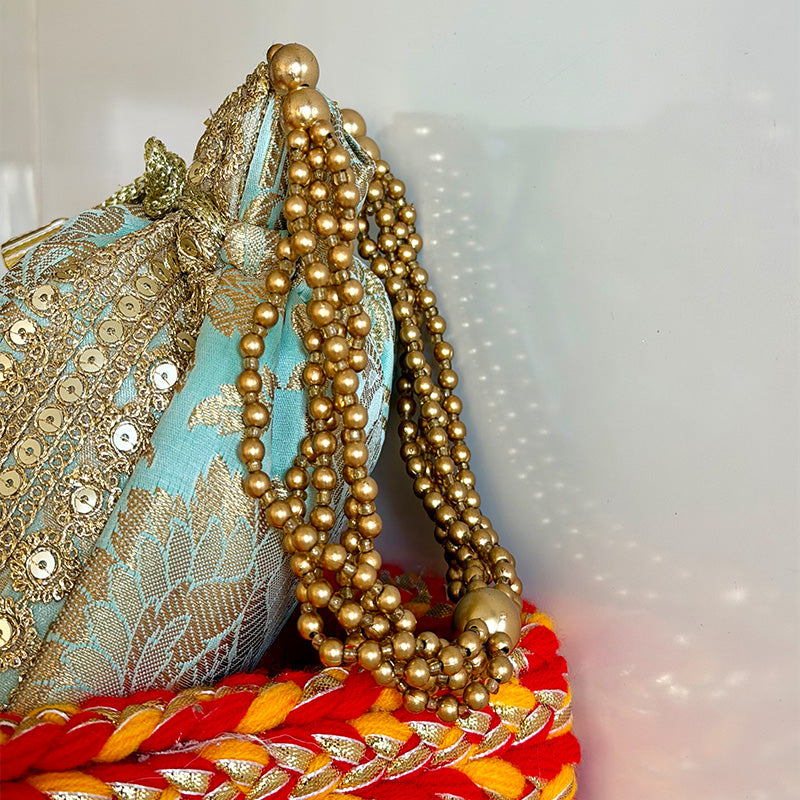 Banarasi Zari Potli Mint Blue