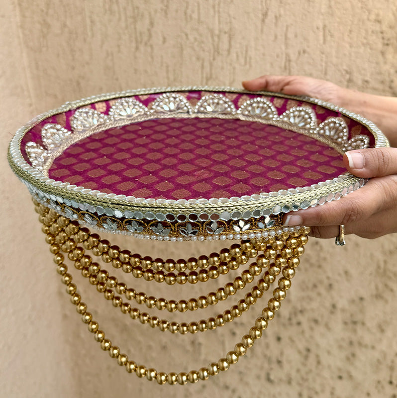 Maroon Brocade Pooja Thali