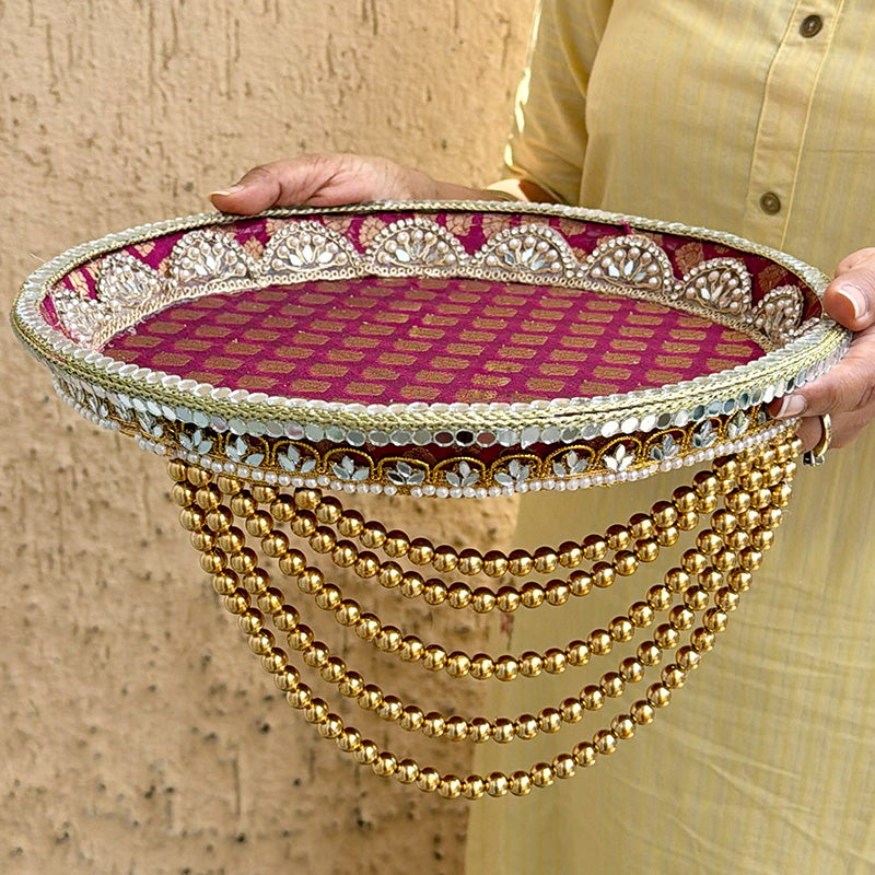 Maroon Brocade Pooja Thali
