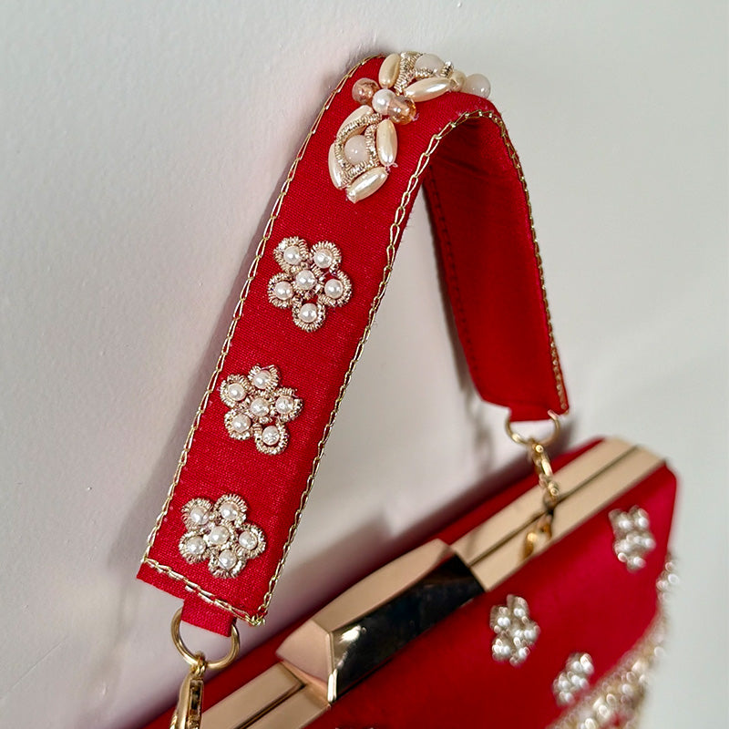 Pearl Garden Box Clutch Classic Red