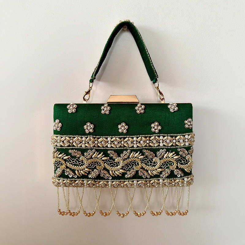 Pearl Garden Box Clutch Forest Green