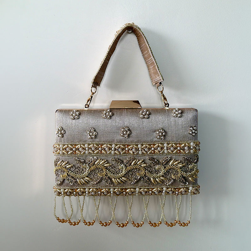 Pearl Garden Box Clutch Pearl Grey