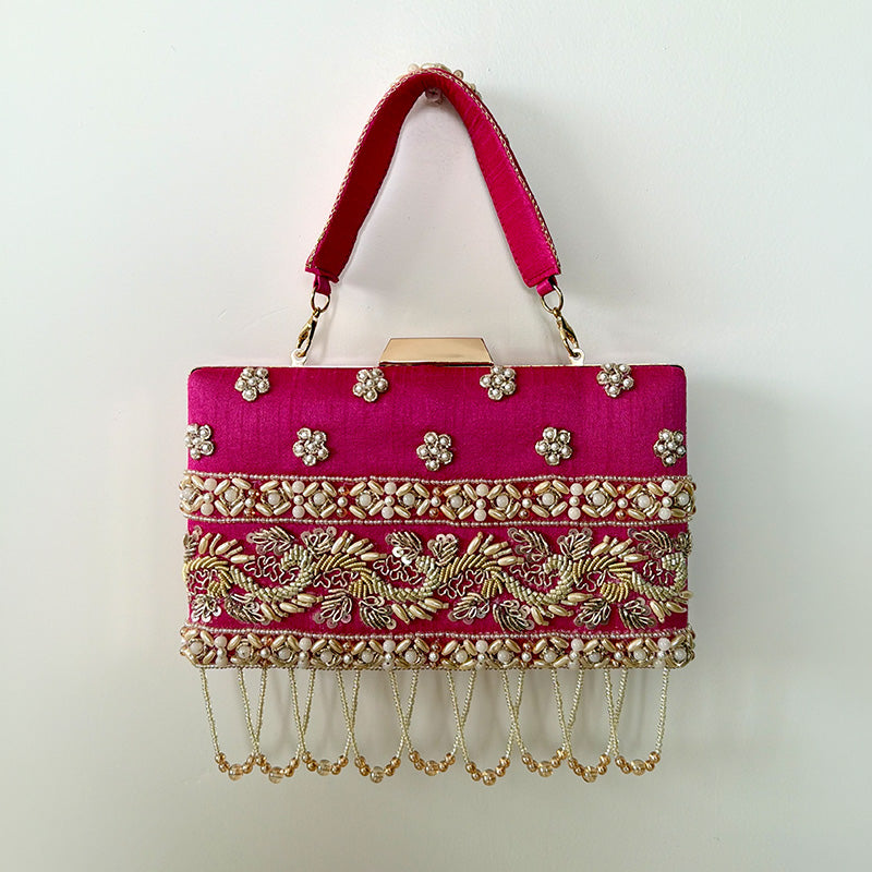 Pearl Garden Box Clutch Rani Pink