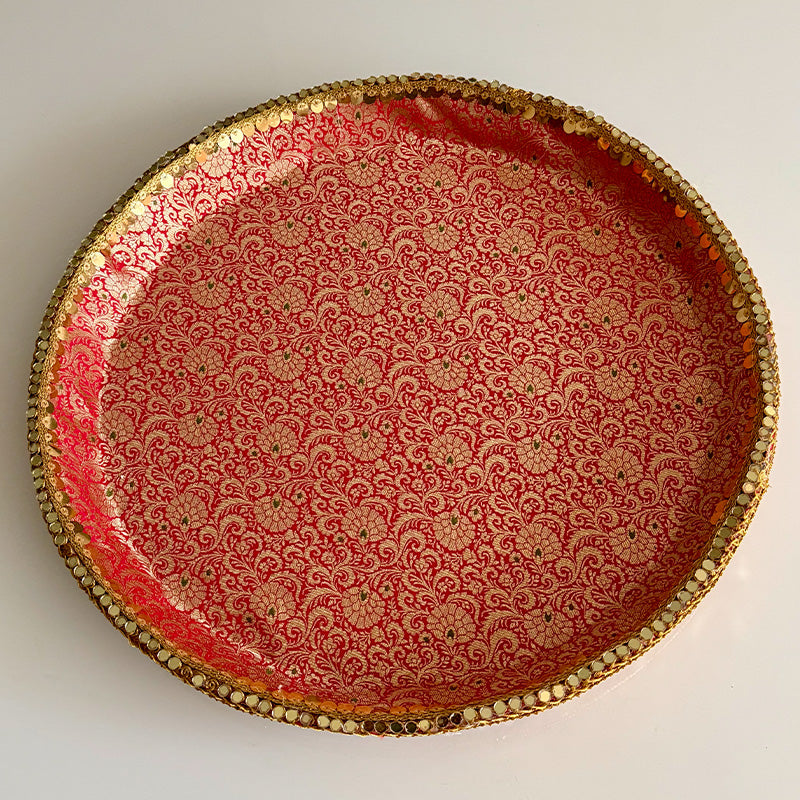 Red Banarasi Pooja Thali