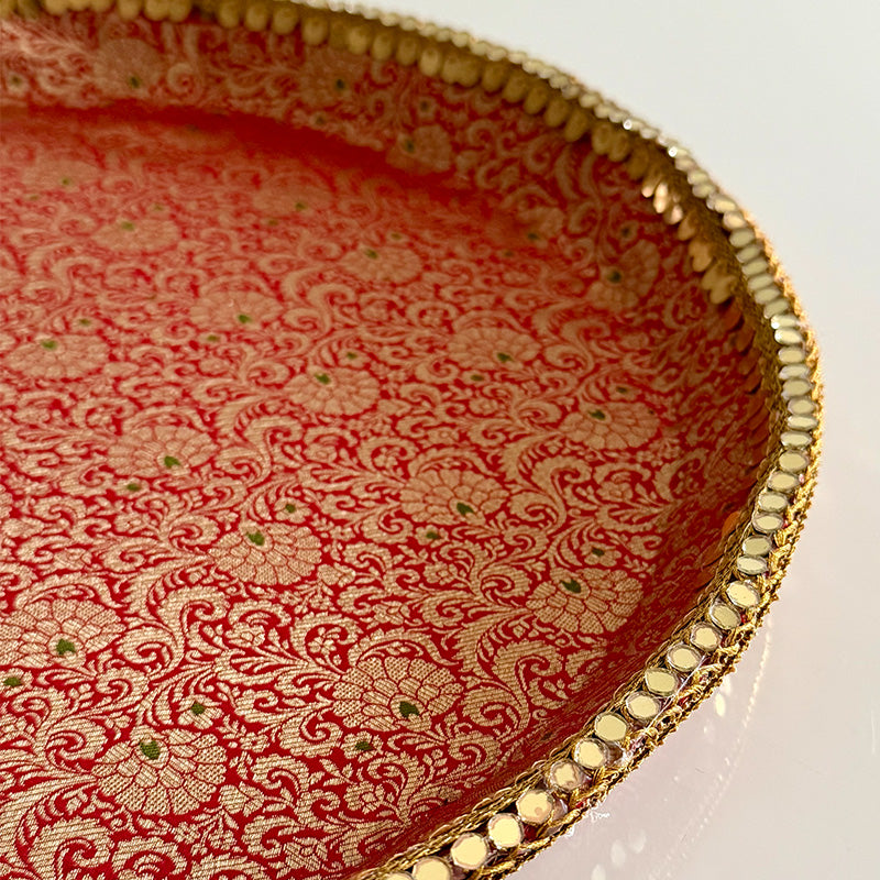 Red Banarasi Pooja Thali
