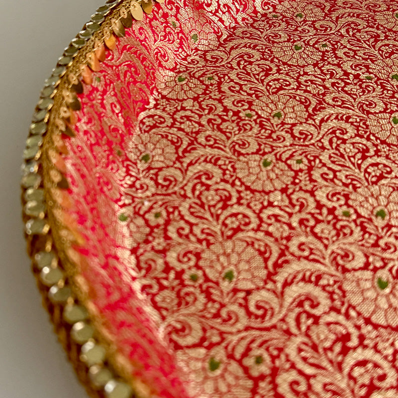 Red Banarasi Pooja Thali