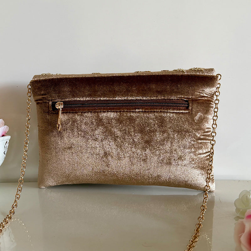Velvet Zardozi Clutch Mocha Brown