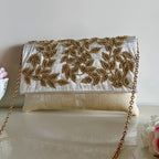 Velvet Zardozi Clutch Pearl White