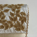 Velvet Zardozi Clutch Pearl White