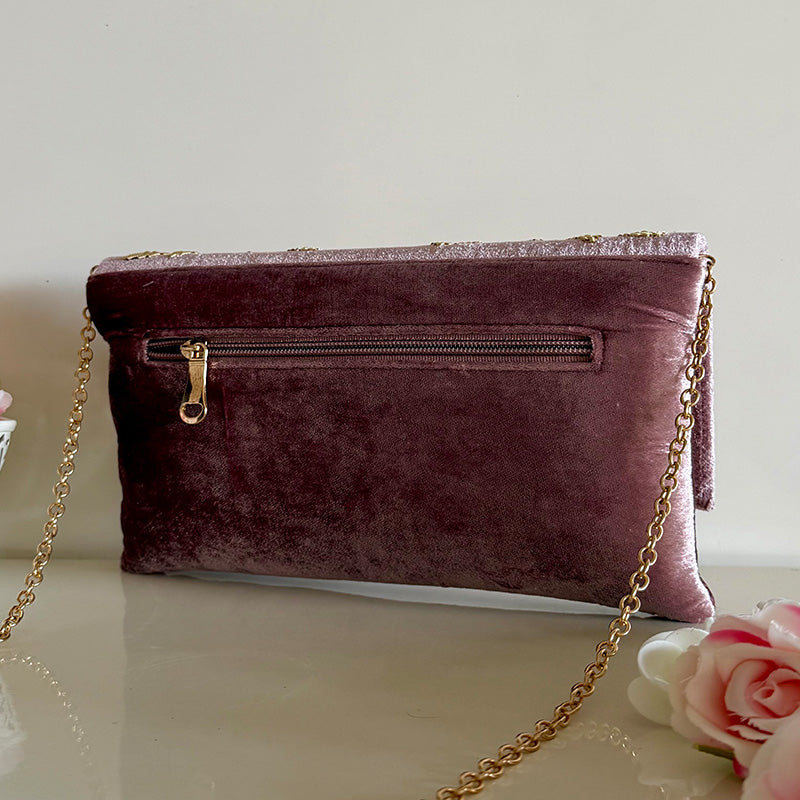 Velvet Zardozi Clutch Lilac Haze