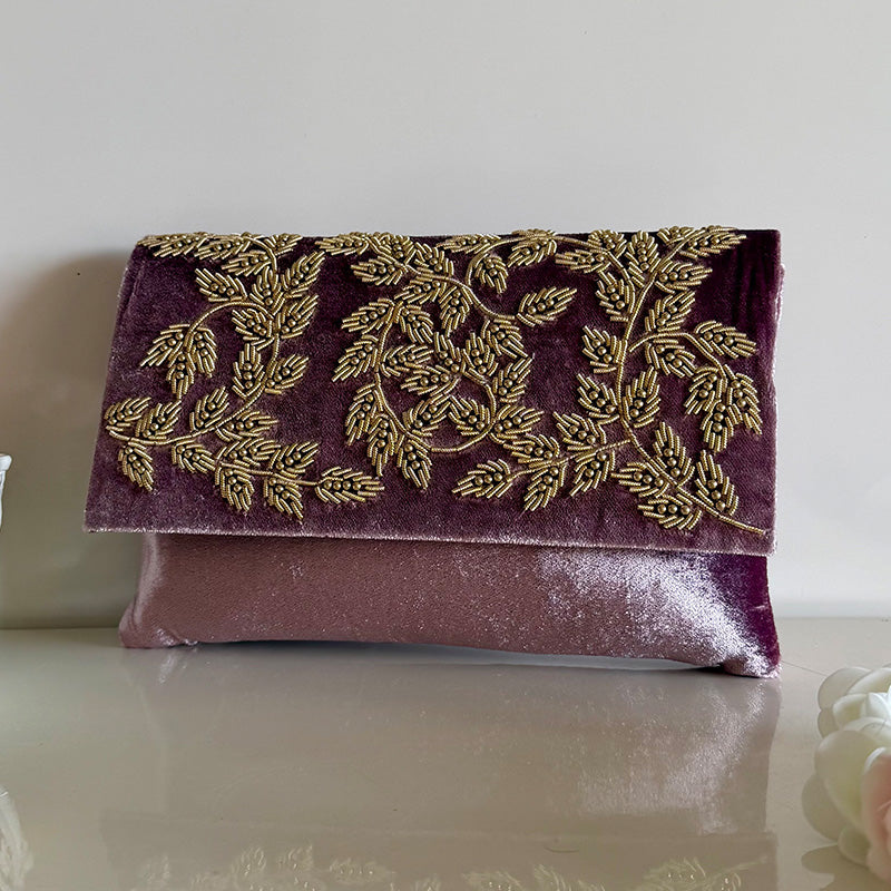 Velvet Zardozi Clutch Lilac Haze
