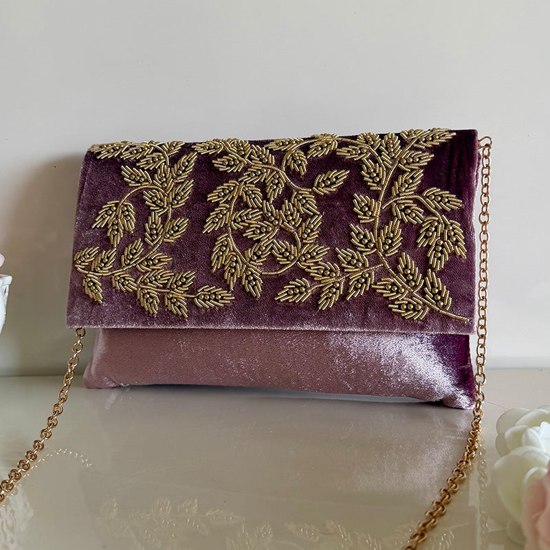 Velvet Zardozi Clutch Lilac Haze