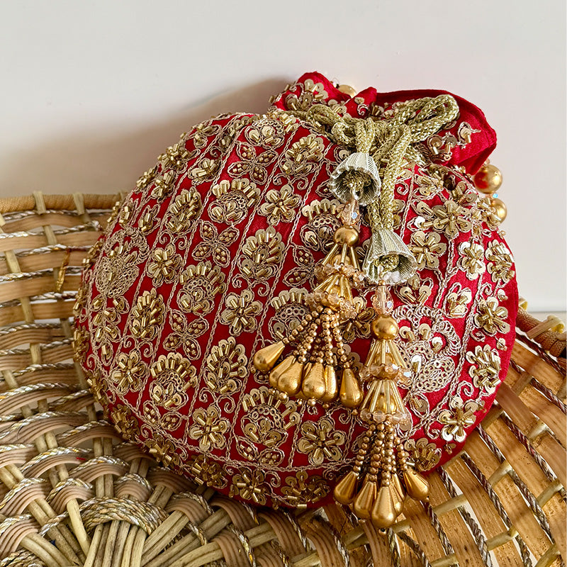 Zari Moti Potli Classic Red