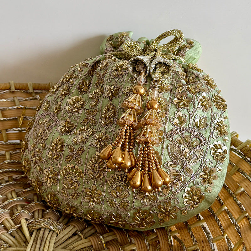 Zari Moti Potli Mint Green