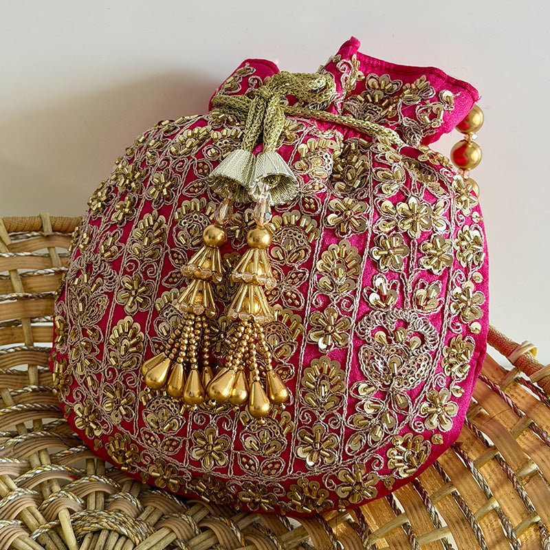 Zari Moti Potli Rani Pink