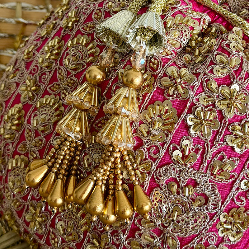 Zari Moti Potli Rani Pink