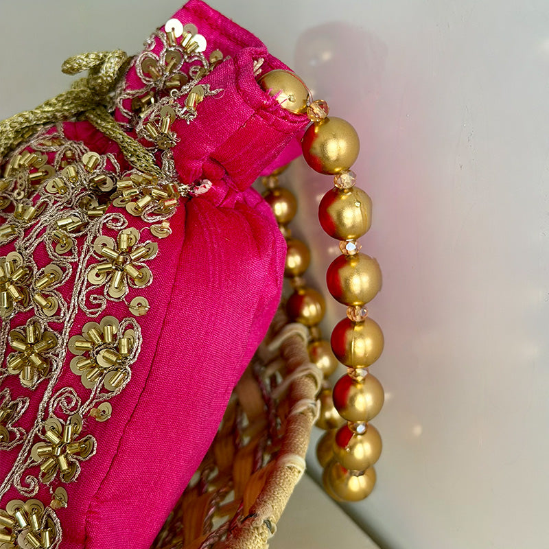 Zari Moti Potli Rani Pink